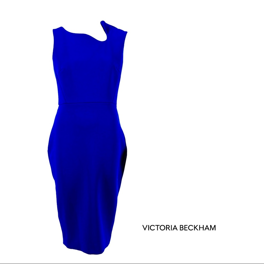 Victoria Beckham Blue Asymmetrical Sheath Cocktail Dress